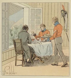 Las-Cases speist mit dem Wachoffizier