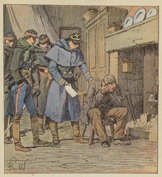 Kommandant Safflet übergibt dem Bauern Blanchet einen Schuldschein über 875 Francs aus der Kasse des Korps