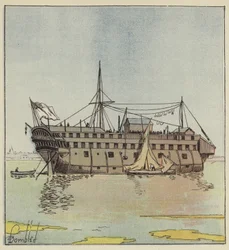 Englische Pontons in der Reede von Portsmouth