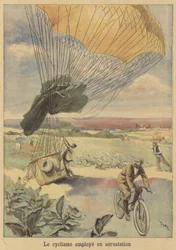 Ein Radfahrer startet nach dem Transport mit einem Ballon