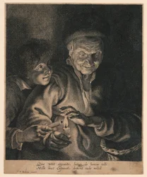 Alte Frau und ein Junge mit Kerzen