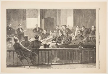Geschworene hören dem Anwalt zu, Oberster Gerichtshof, Neues Rathaus, New York