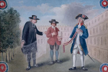 Zu den drei Ordnungen. Schild eines Kokardenhändlers im Palais-Royal. Palais-Royal, 1. Arrondissement, Paris