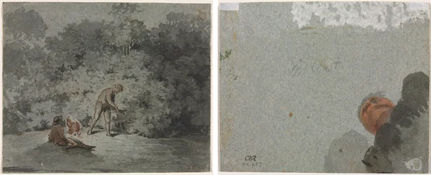 Holzsammler (recto) Studie eines Kopfes von unten gesehen (verso)
