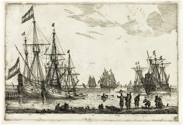 Vier Segelschiffe in einem Wellenbrecher, aus Dreizehn Marineszenen