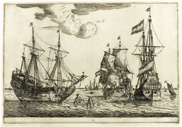 Drei vertäute Segelschiffe, aus Dreizehn Marineszenen