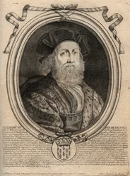 Dynastie der Merowinger: Porträt von Childerich III. (714-755), König der Franken - Gravur aus 