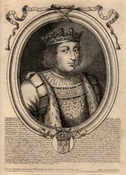 Porträt von Karl V. dem Weisen (1338 - 1380) - Karl V. der Weise oder Karl V. der Weise, König von Frankreich aus dem Haus Valois - Gravur aus 