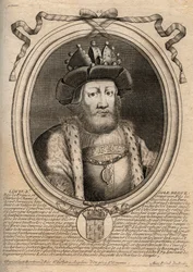Porträt von Ludwig II. dem Stammler oder dem Faulen (846 - 879), König der Franken - Ludwig II. der Stammler 848 bis 879 - Gravur aus 