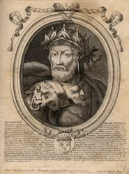 Porträt von Merowech (Meroveus) (gest. 456), König der salischen Franken - Gravur aus 