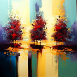 Bäume in Landschaft, abstrakte Malerei, Wandkunst