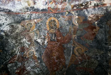 Christus mit Engeln und Heiliger, Fresko in der Kirche Panagia, Kitiros, Kreta, Griechenland (Foto)