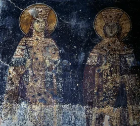 Heilige, Fresko in der byzantinischen Kirche von Sotiras Christos, Veria, Zentralmakedonien, Griechenland