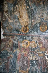 Szenen aus dem Leben Jesu, bemaltes Gewölbe von Pagomenos in der Kirche von Agios Georgios, Anidri, Kreta, Griechenland