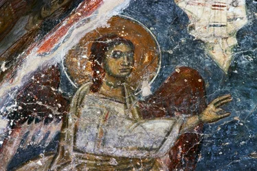 Engel, Fresko in der byzantinischen Kirche Agios Georgios Sfakiotis, Diavaide, Kreta, Griechenland