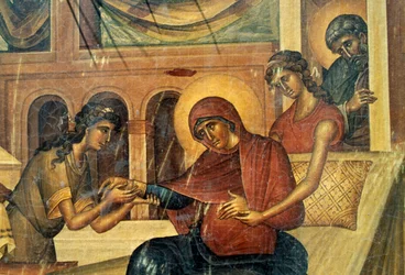 Votiv-Ikone, Detail, Kirche Panagia, Skafidia, Prodromi, Kreta, Griechenland
