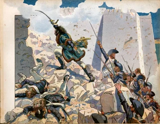 Ägyptenfeldzug: Joachim Murat (1767-1815) bei der Belagerung von Saint John of Acre in Ägypten. Gravur von Jacques Marie Gaston Onfray de Breville, genannt Job (1858-1931)