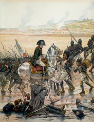 Österreichfeldzug (1805): In Elchingen erkennt Napoleon I. Bonaparte (1769-1821) auf dem Schlachtfeld einen Grenadier aus der Armee von Ägypten, der auf dem Rücken liegt, dem Regen ausgesetzt ist und weiterhin seinen Kameraden zuruft „vorwärts“. In „Napole