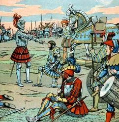Der französische König Franz I. wird nach der Schlacht von Marignano am 14. September von Bayard zum Ritter geschlagen