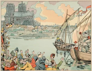 Illustration aus dem Buch „Le bon roy Henri“, illustriert von Jacques Marie Gaston Onfray de Breville dit JOB (1858-1931): Paris refuitaille - Private Sammlung
