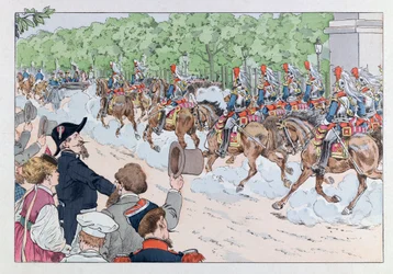 Illustration aus dem Buch „Les épées de France“: Eskorte von Kaiser Napoleon III. auf den Champs-Élysées