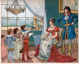 Joachim Murat mit seiner Frau Caroline Bonaparte und ihren Kindern