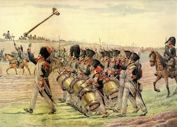 Regiment der napoleonischen Armee marschiert zur Schlacht im Klang der Musik, ca. 1900 (Druck)