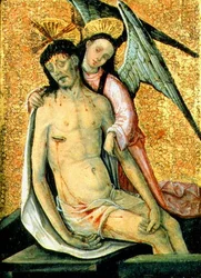 Der tote Christus von einem Engel gestützt